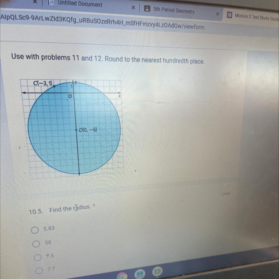 Use with problems 11 and 12. Round to the nearest hundredth place.C-3,1)D(0, -6)
