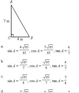 find the values of sine cosine and tangent for angle A