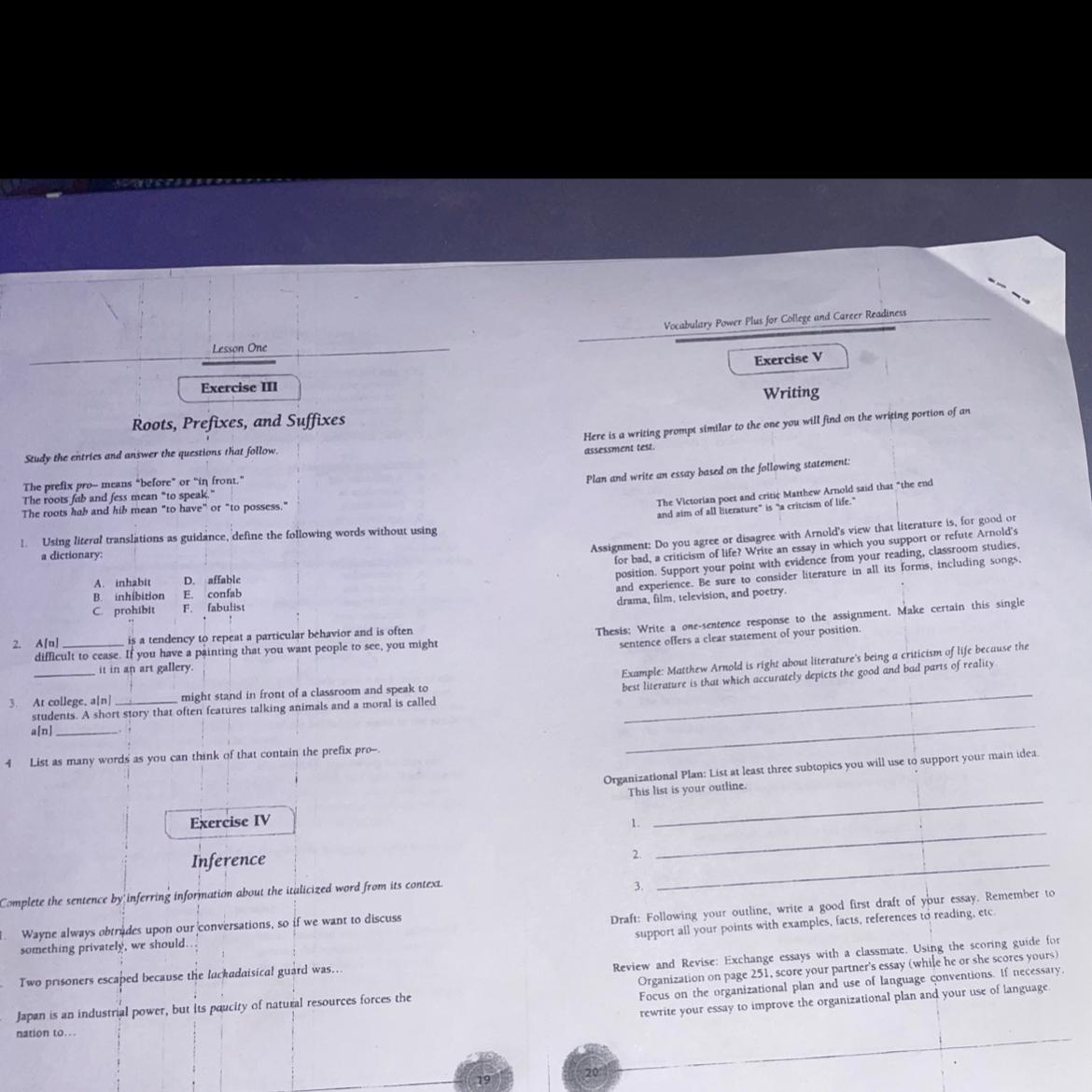 Lesson OneExercise IIIRoots, Prefixes, and Suffixes