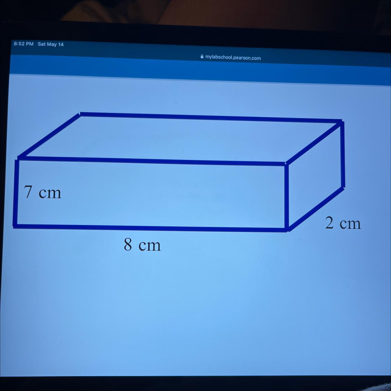 find the volume of the rectangular prism. V=__ cm 3 little three^simply answer