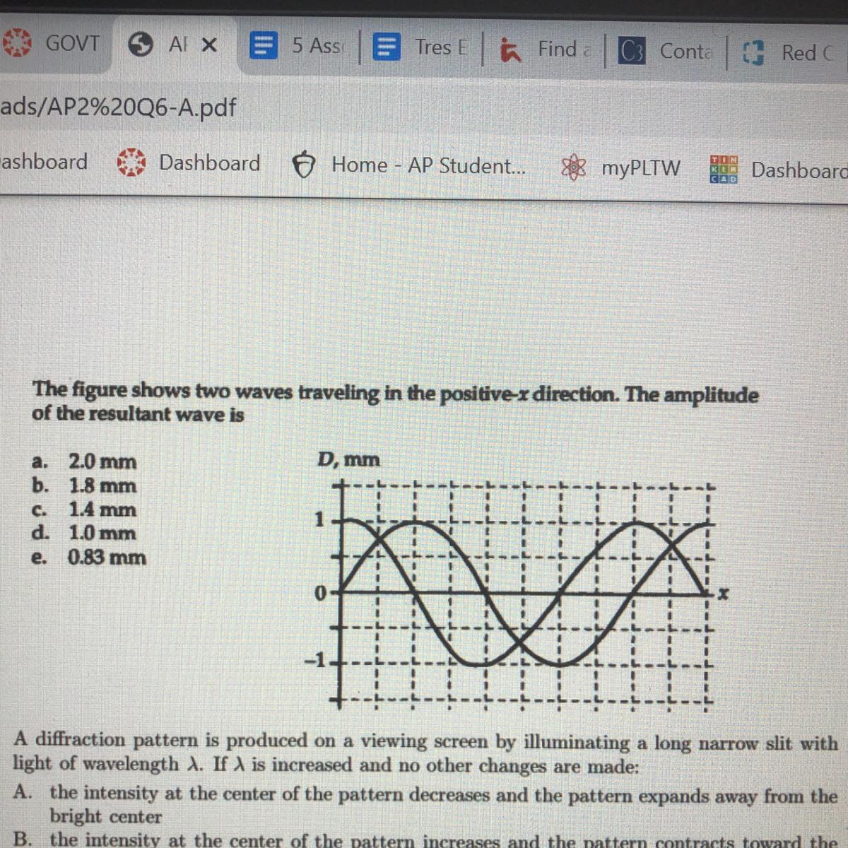 The Figure Shows Two Waves Traveling In The Positive X Direction. The Amplitudeof The Resultant Wave