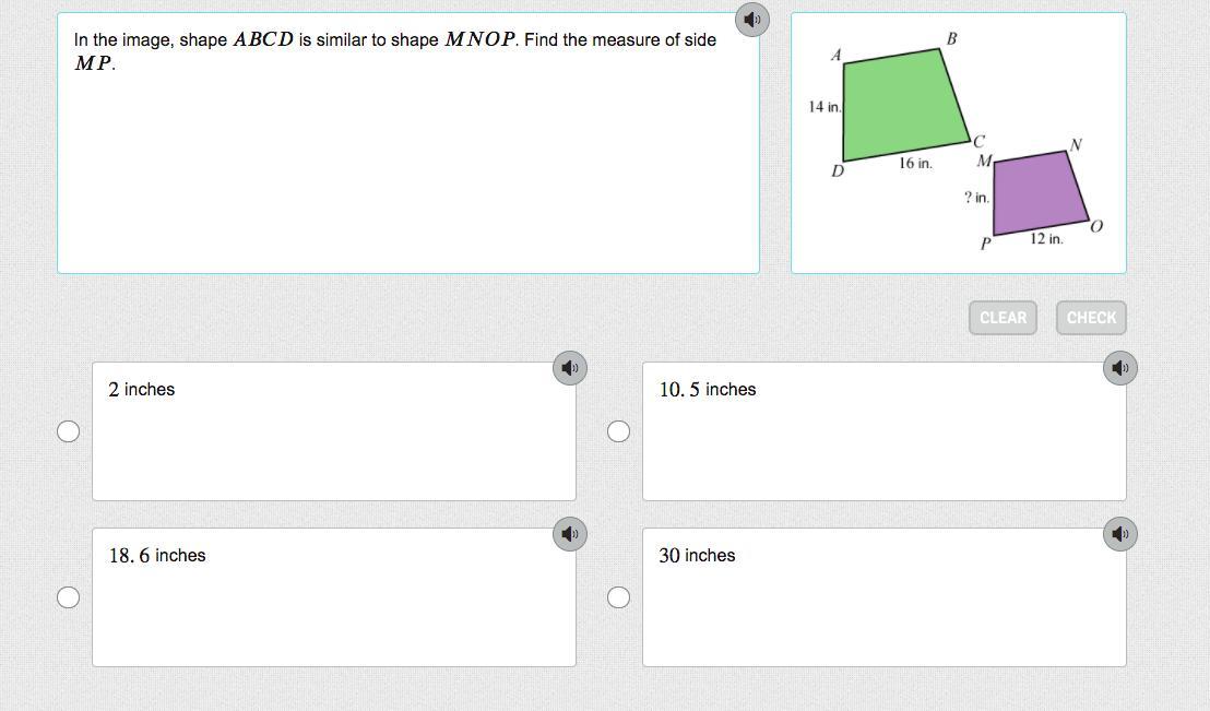 In the image, shape is similar to shape . Find the measure of side .
