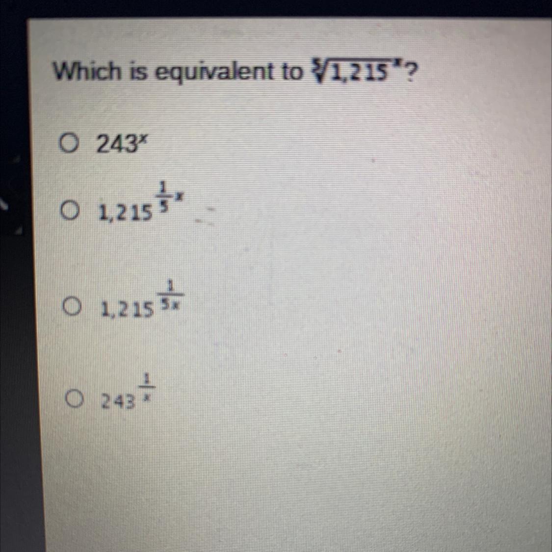 Help!!Which is equivalent to 5/1215^x