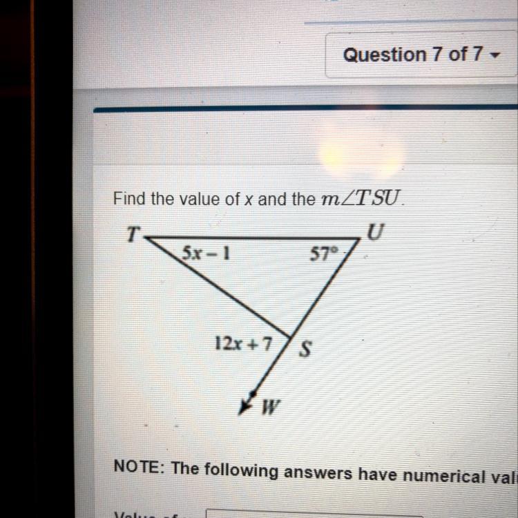 Find The Value Of X And The M/_TSUvalue Of X:m/_TSU =