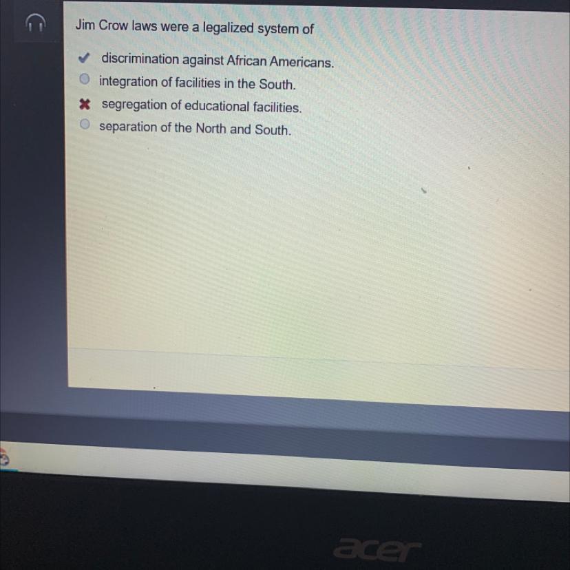 Jim Crow laws were legalized system of