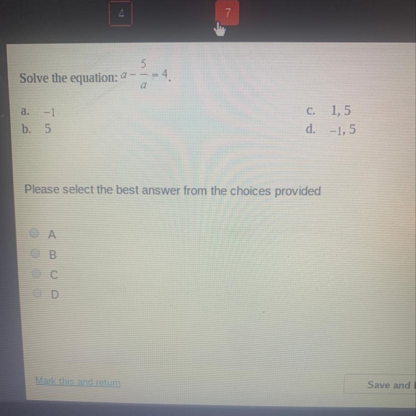 Solve The Equation A-5/a=4