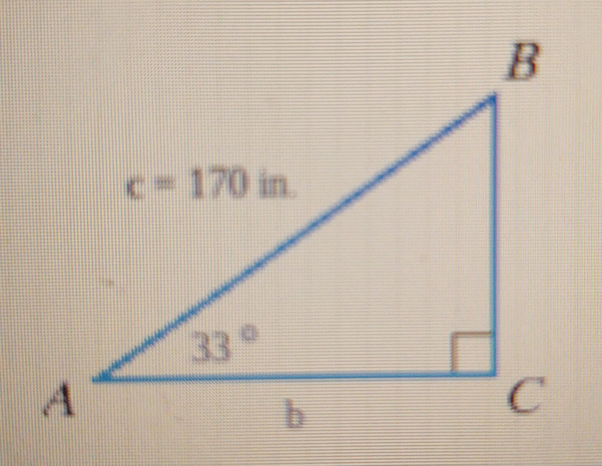 Find the measure of Side b. Round to the nearest whole number. b = __ in.