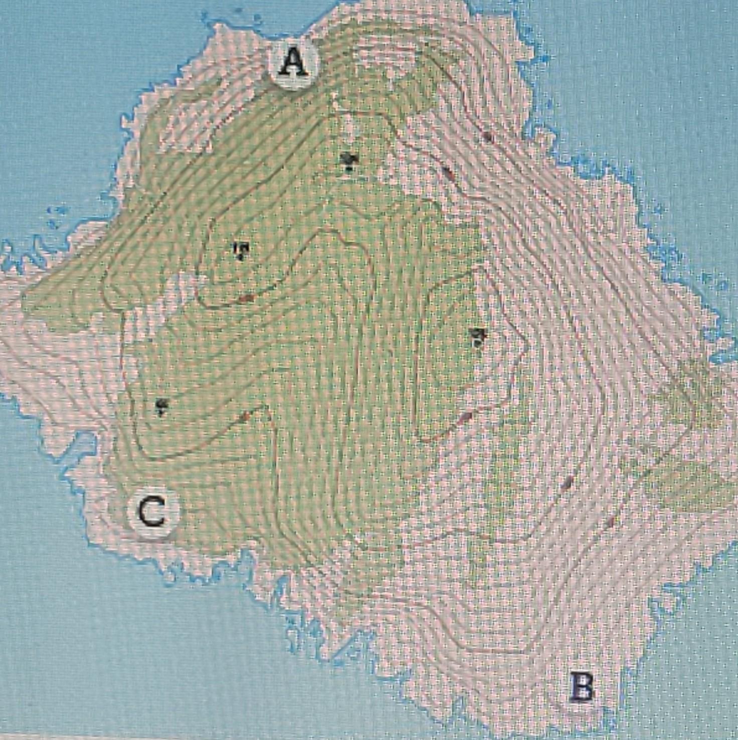 What Kind Of Land Feature Is Shown At Point B On This Topographic Map? A. A Deep Canyon B. A Mountaintop