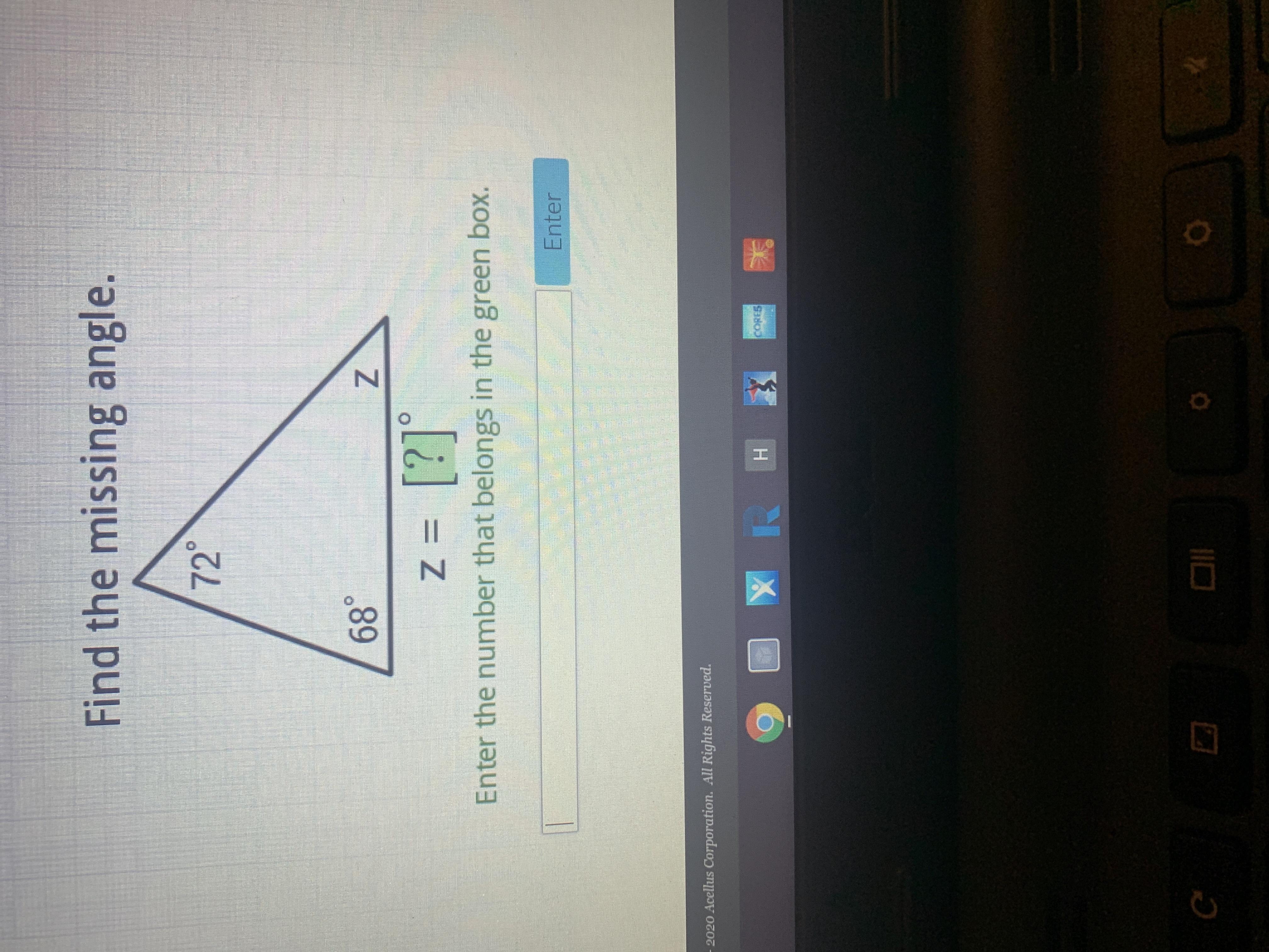 Find the missing angle 72 68
