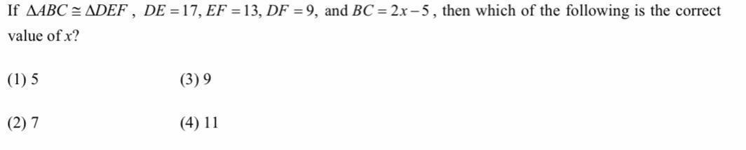 Which of the following is the correct value for x