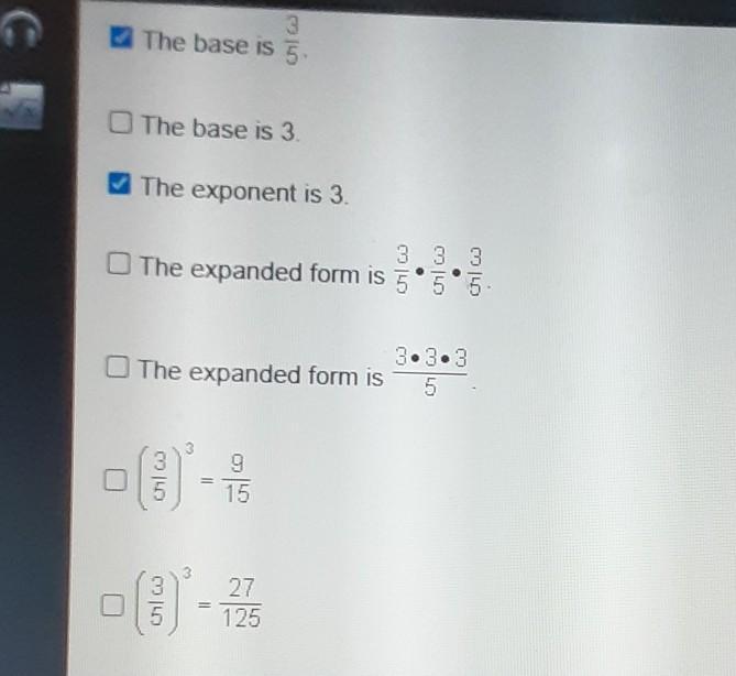 Help please.Which statements apply to the expression 3/5 