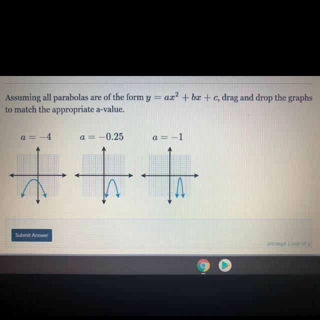 assuming all parabolas are of the form y = ax^2 + bx + c drag and drop the graphs to match the appropriate