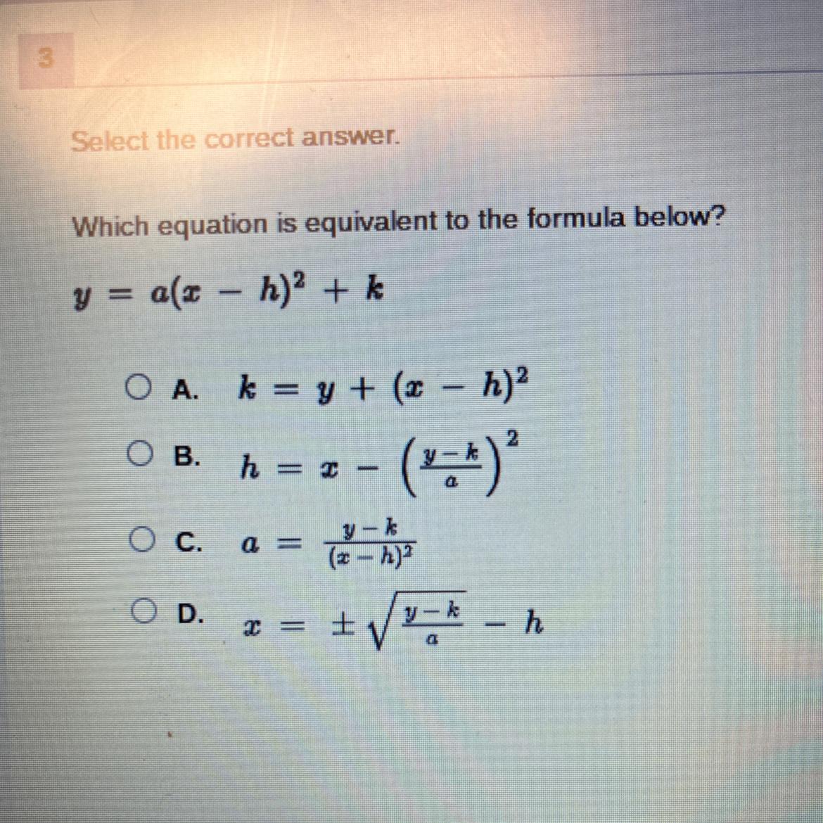 Which equation is equivalent to the formula below?
