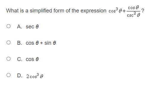What is a simplified form of the expression cosine cubed theta plus Start Fraction cosine theta over
