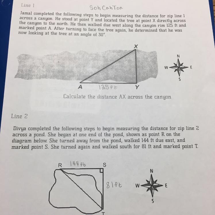 Line 1- Calculate The Distance AX Across The Canyon.Line 2- Calculate The Distance RT Across The Pond.