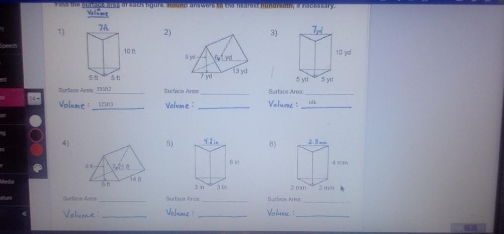 find the surface area/volume for each